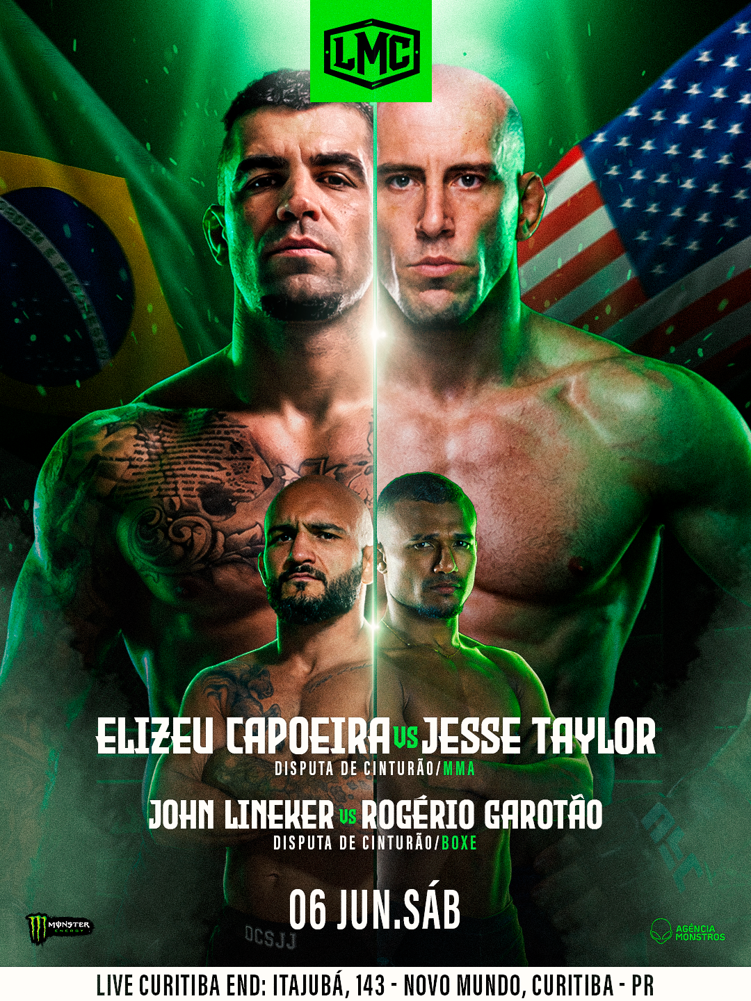 Luta 1 — Elizeu Capoeira vs Jesse Taylor, Main Event MMA, Liga Monstro Combate, Curitiba 06 Jun 2026